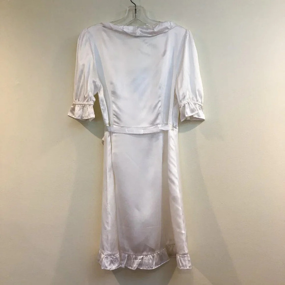 Hill House 100% Silk Nima Satin White Ruffled Sheer V Neck Wrap Mini Dress S NWT - Picture 11 of 11